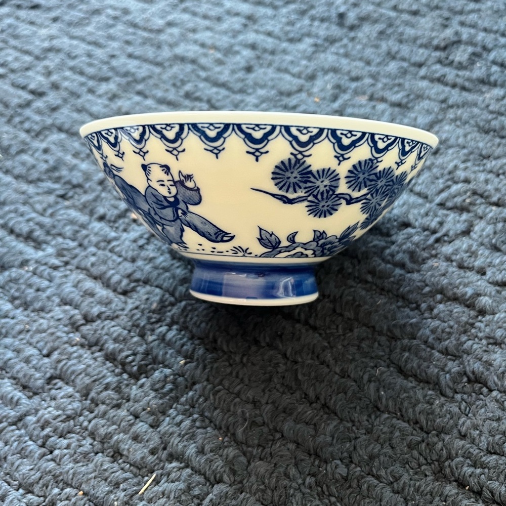 Blue and White Porcelain Decorative Bowl - Classic Floral Design